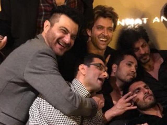 There were glam, glitterati and clicks; but most amazing one was the frame that captured three different superstars of our time, Shah Rukh Khan, Ranveer Singh and Hrithik Roshan in high spirits celebrating the occasion. (Twitter) There were glam, glitterati and clicks; but most amazing one was the frame that captured three different superstars of our time, Shah Rukh Khan, Ranveer Singh and Hrithik Roshan in high spirits celebrating the occasion. (Twitter)