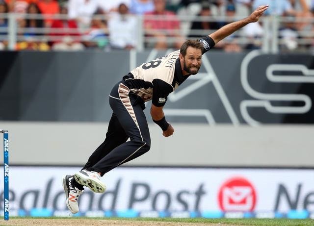 Grant Elliott of New Zealand bowls during the second T20 cricket match between New Zealand and Sri Lanka at Eden Park in Auckland. (AFP Photo) Grant Elliott of New Zealand bowls during the second T20 cricket match between New Zealand and Sri Lanka at Eden Park in Auckland. (AFP Photo)