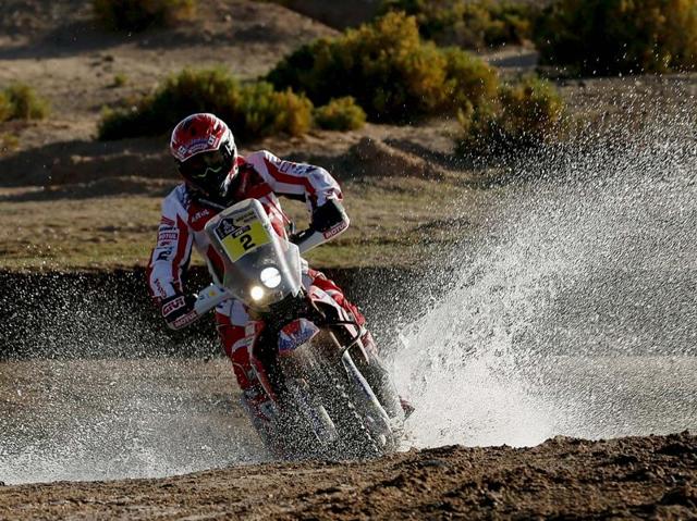 Paulo Goncalves of Portugal rides his Honda during the seventh stage in the Dakar Rally 2016 near Uyuni, Bolivia. (REUTERS/Marcos Brindicci)
