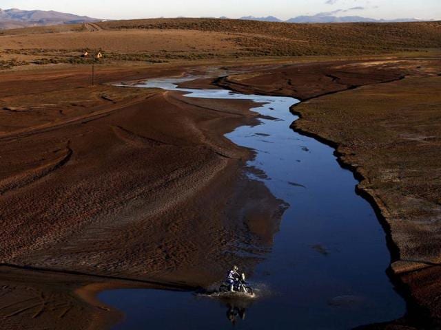 Helder Rodrigues of Portugal rides his Yamaha during the seventh stage in the Dakar Rally 2016. (REUTERS/Marcos Brindicci)