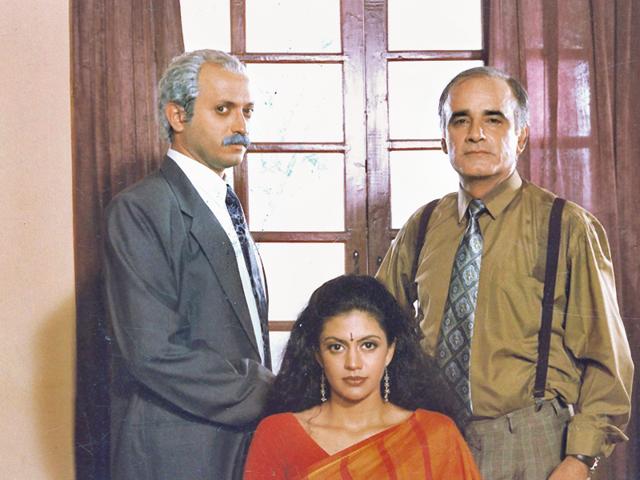 Yatin Karyekar, Mandira Bedi and Amar Talwar in TV serial Shanti.(Ashok Punatar / HT Photo)