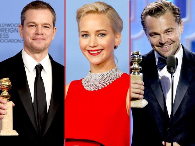 Leonardo DiCaprio won the award for Best Actor, Motion Picture, Drama, for The Revenant while Jennifer Lawrence won best performance by an actress in a motion picture - musical or comedy for Joy. Matt Damon won the award for best performance by an actor in a motion picture - musical or comedy for The Martian at 73rd Golden Globe Awards in Beverly Hills, California January 10, 2016. (AFP) Leonardo DiCaprio won the award for Best Actor, Motion Picture, Drama, for The Revenant while Jennifer Lawrence won best performance by an actress in a motion picture - musical or comedy for Joy. Matt Damon won the award for best performance by an actor in a motion picture - musical or comedy for The Martian at 73rd Golden Globe Awards in Beverly Hills, California January 10, 2016. (AFP)