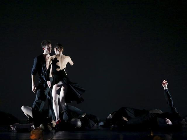 Dancers of Ballet de l'Opera Theatre De Metz Metropole of France take part in "Spirall", a contemporary dance production. (REUTERS)