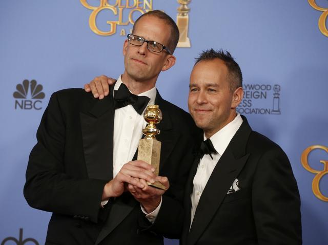 Director Pete Docter and producer Jonas Rivera pose with the award for Best Motion Picture - Animated for Inside Out backstage at the 73rd Golden Globe Awards in Beverly Hills. (REUTERS) Director Pete Docter and producer Jonas Rivera pose with the award for Best Motion Picture - Animated for Inside Out backstage at the 73rd Golden Globe Awards in Beverly Hills. (REUTERS)