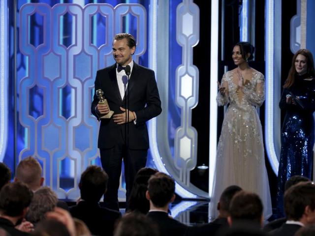 Leonardo DiCaprio holds his award for Best Actor, Motion Picture, Drama, for The Revenant, at the 73rd Golden Globe Awards in Beverly Hills, California January 10, 2016. (REUTERS) Leonardo DiCaprio holds his award for Best Actor, Motion Picture, Drama, for The Revenant, at the 73rd Golden Globe Awards in Beverly Hills, California January 10, 2016. (REUTERS)