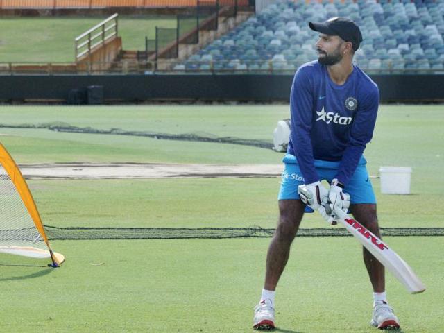 Indian cricketer Shikhar Dhawan during the first net session at the WACA ground in Perth. (PTI Photo)