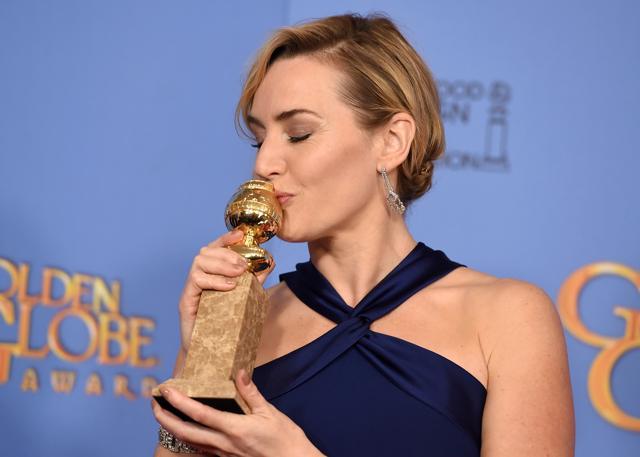 Kate Winslet poses in the press room with the award for best performance by an actress in a supporting role in a motion picture for Steve Jobs at the 73rd annual Golden Globe Awards on Sunday. (Jordan Strauss/Invision/AP) Kate Winslet poses in the press room with the award for best performance by an actress in a supporting role in a motion picture for Steve Jobs at the 73rd annual Golden Globe Awards on Sunday. (Jordan Strauss/Invision/AP)