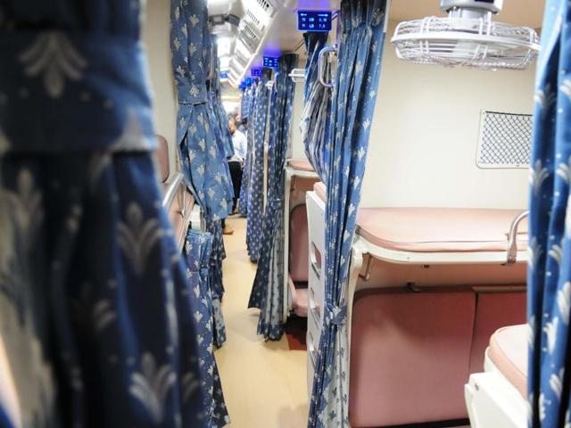 The model coaches have been developed under the ambitious pilot project to revamp the interiors of 111 coaches of all reserved classes to give it a homely touch. (Mujeeb Faruqui/HT Photo)