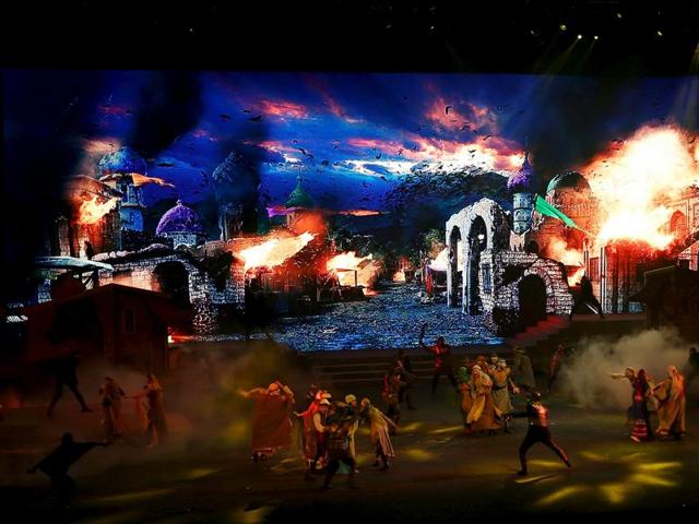 Cast members act in Al Faris or The Knight, a musical adaptation of poetry by Dubai's monarch Sheikh Mohammed bin Rashid al-Maktoum, during its premiere in Dubai. (REUTERS) 