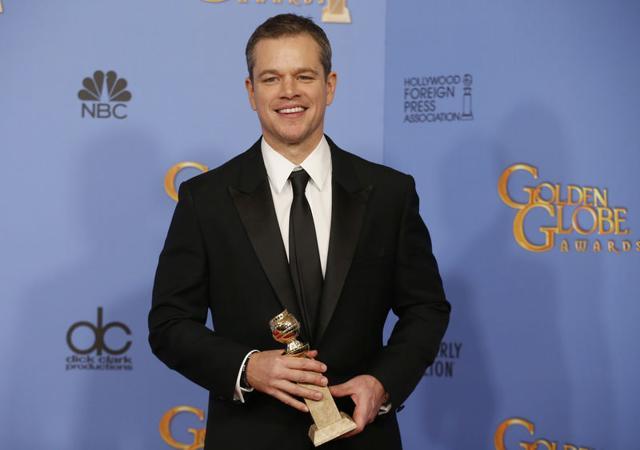 Matt Damon poses backstage with the award for Best Performance by an Actor in a Motion Picture - Musical or Comedy for his role in The Martian. (REUTERS) Matt Damon poses backstage with the award for Best Performance by an Actor in a Motion Picture - Musical or Comedy for his role in The Martian. (REUTERS)