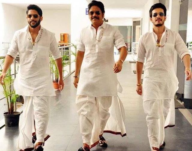 Nagarjuna with his sons Naga Chaitanya (left) and Akhil from a scene in Soggade Chinni Nayana. (SoggadeChinniNayana/Facebook) Nagarjuna with his sons Naga Chaitanya (left) and Akhil from a scene in Soggade Chinni Nayana. (SoggadeChinniNayana/Facebook)