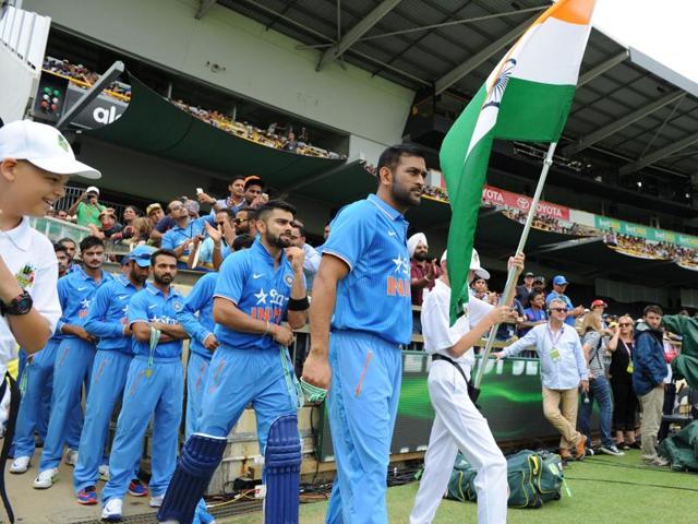India's team walk onto the field prior to the start of the one-day international cricket match between India and Australia in Perth. (AFP Photo)
