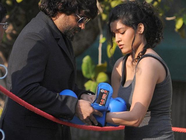 Ritika Singh prepares for a boxing duel as R Madhavan prepares during the promotion of Saala Khadoos in Mumbai. (AFP) Ritika Singh prepares for a boxing duel as R Madhavan prepares during the promotion of Saala Khadoos in Mumbai. (AFP)