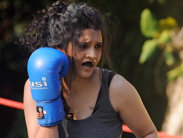 Ritika Singh during a boxing match held for the promotion of her Bollywood debut Saala Khadoos directed by Sudha Kongara. (AFP) Ritika Singh during a boxing match held for the promotion of her Bollywood debut Saala Khadoos directed by Sudha Kongara. (AFP)
