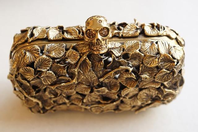 Alexander McQueen gold leaf clutch is one of Khan’s favourite. (Photo: Aalok Soni/HT)