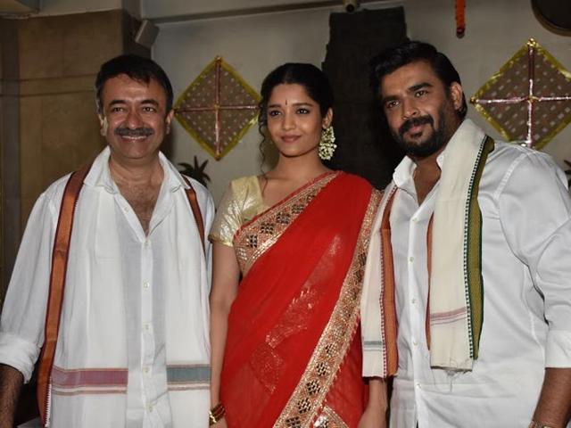Rajkumar Hirani, R Madhavan and Ritika Singh pose for shutterbugs after Pongal celebrations. (UTV MOtion Pictures) Rajkumar Hirani, R Madhavan and Ritika Singh pose for shutterbugs after Pongal celebrations. (UTV MOtion Pictures)
