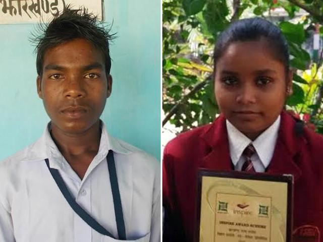 A combination of photos shows Anil Singh, a farmer’s son and Pushpa Kumari, daughter of a labourer, who are are among a group of young talented Indians who have been chosen to represent the country at a science congress to be held in Japan.(HT Photo)