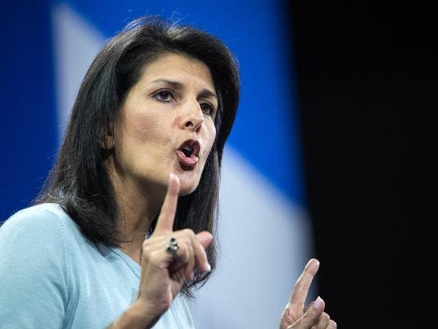 In her speech Nikki Haley tried to jab her party’s White House front-runner Trump by urging Americans to resist “the siren call of the angriest voices” on immigration. (Reuters Photo) In her speech Nikki Haley tried to jab her party’s White House front-runner Trump by urging Americans to resist “the siren call of the angriest voices” on immigration. (Reuters Photo)