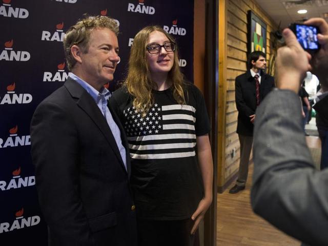 Republican presidential candidate, Sen. Rand Paul, poses with supporter Dalton Reber during a campaign event at a restaurant, Friday, Jan. 8, 2016, in Ottumwa, Iowa. (AP) Republican presidential candidate, Sen. Rand Paul, poses with supporter Dalton Reber during a campaign event at a restaurant, Friday, Jan. 8, 2016, in Ottumwa, Iowa. (AP)
