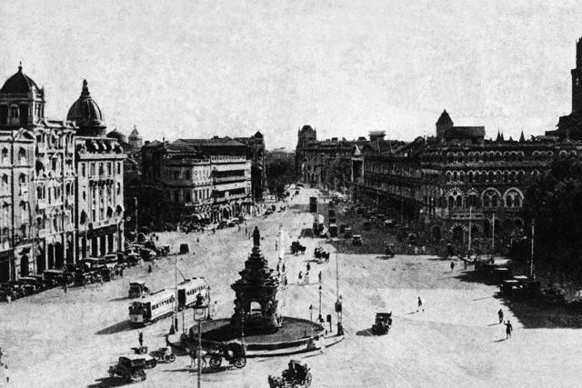 A vintage photo of Flora Fountain, Esplanad Road, Bombay. A vintage photo of Flora Fountain, Esplanad Road, Bombay.