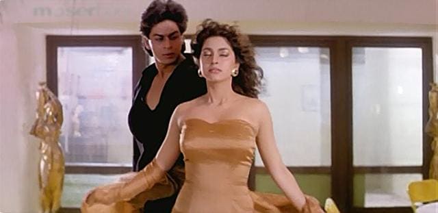 Shah Rukh Khan and Juhi Chawla in Raju Ban Gaya Gentleman (1992). Shah Rukh Khan and Juhi Chawla in Raju Ban Gaya Gentleman (1992).