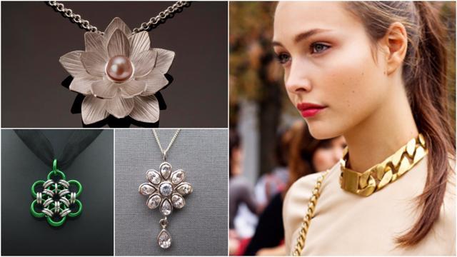 Fun flower shapes or solitaire chains will highlight your collar bone and help draw attention. (Pinterest) Fun flower shapes or solitaire chains will highlight your collar bone and help draw attention. (Pinterest)