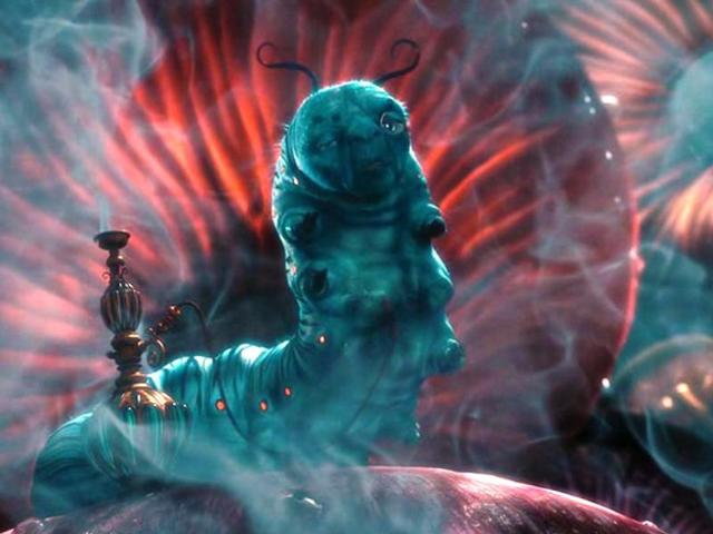 Not just human roles, Alan’s magnificent, silky voice was his trademark feature and he often lent it to many animated characters as well, such as the wise blue caterpillar Absolem in Tim Burton’s Alice in Wonderland. (Walt Disney Studios)