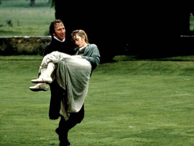 Colonel Brandon (Rickman), falls in love with Marianne (Kate Winslet) at first sight in Sense and Sensibility. However, she considers him an old bachelor, incapable of feeling love or inspiring it in another. Classic Jane Austen romance. (Columbia Pictures)