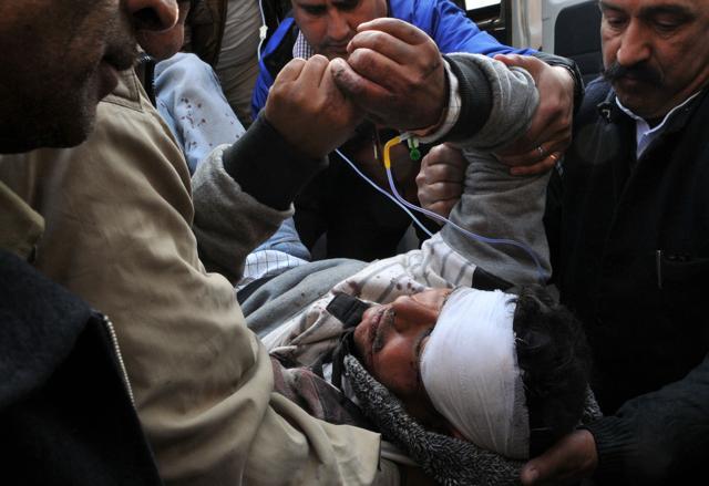 A passenger being to hospital after being injured in Jammu. (Nitin Kanotra/HT)