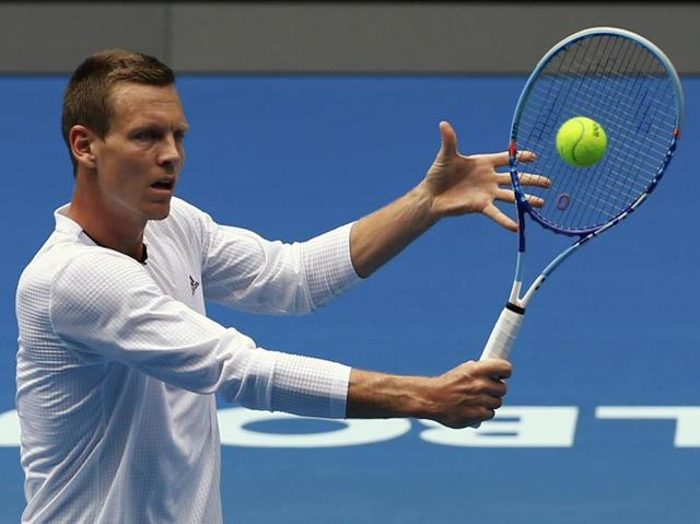 Czech Republic's Tomas Berdych hits a return during a practice session. (Reuters Photo) Czech Republic's Tomas Berdych hits a return during a practice session. (Reuters Photo)