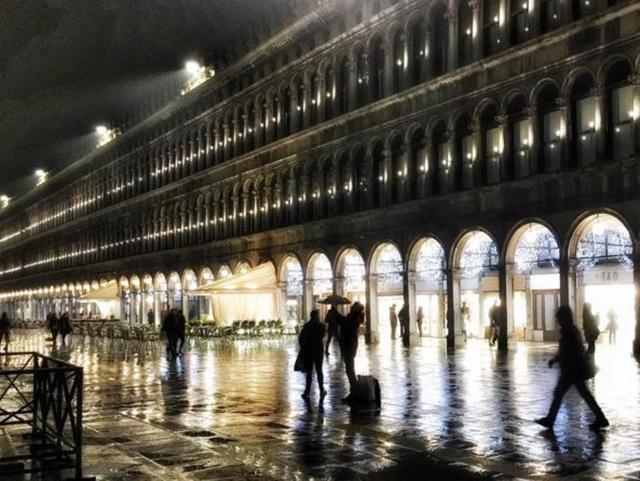 Piazza San Marco, Venice on a wet winter night. (Instagram/@jeanphilgarnier)
