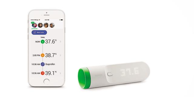 Keeping a record: The Withings Thermo is non-invasive and hovers over the skin, measuring body temperature.