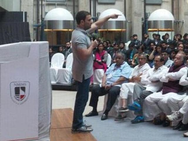 Gandhi addresses an interactive session at Narsee Monjee Institute of Management Studies. (Twitter)