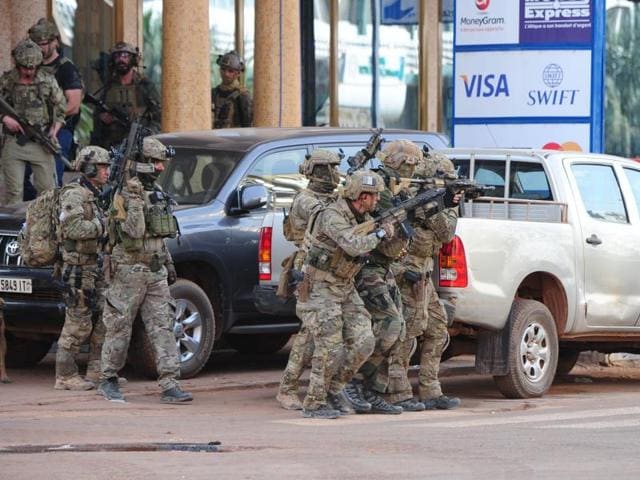 The scene of an attack on a hotel in Ouagadougou, Burkina Faso taken from a video by Associate Press Television. (AP) The scene of an attack on a hotel in Ouagadougou, Burkina Faso taken from a video by Associate Press Television. (AP)
