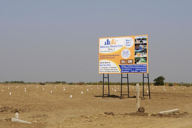 A Smart City hoarding in Dholera. (Saumya Khandelwal/ HT Photo)