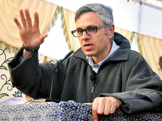 File photo of former Jammu and Kashmir chief minister Omar Abdullah addressing a rally at Kulgam district of south Kashmir. (PTI Photo) File photo of former Jammu and Kashmir chief minister Omar Abdullah addressing a rally at Kulgam district of south Kashmir. (PTI Photo)