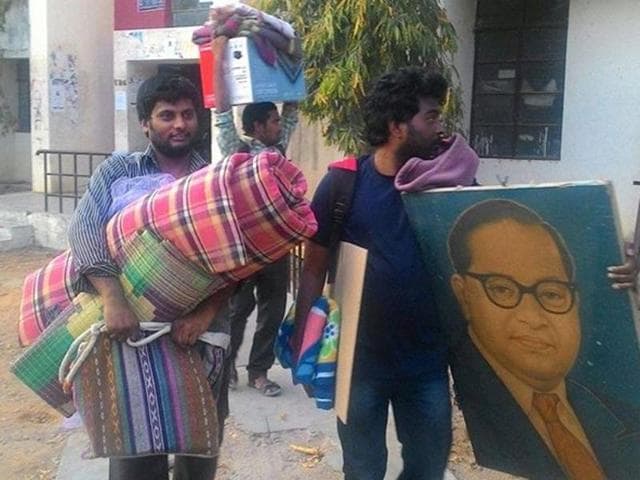 V Rohith (right) was found hanging in a hostel in central university in Hyderabad.(RAIOT)