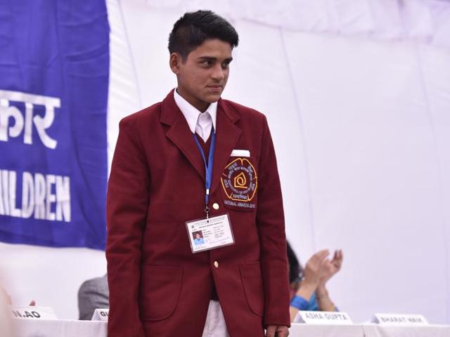 Sixteen-year-old Arjun Singh, who is from Uttarakhand, will receive the bravery award for fighting a wild animal. On July 16, 2014, Arjun heard his mother’s screams and as he ran to her he saw a tiger. Arjun hit the tiger with a sickle and tried to scare the animal away with a stick. As a crowd gathered, the tiger fled their house. Arjun will be given the Sanjay Chopra Award.  (Virendra Singh Gosain/ Hindustan Times) 