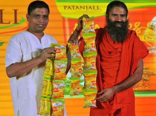 Baba Ramdev and Patanjali Yogpeeth, Balkrishna launching Patanjali Atta Noodles, in New Delhi. (Vipin Kumar/Hindustan Times) Baba Ramdev and Patanjali Yogpeeth, Balkrishna launching Patanjali Atta Noodles, in New Delhi. (Vipin Kumar/Hindustan Times)