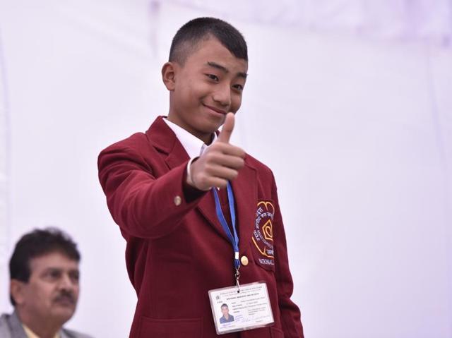 Chongtham Kuber Meitei, a 12 year and 11 months old boy from Manipur, will receive the National Bravery Award 2015 for saving a girl from drowning. While playing football, Kuber spotted a girl drowning in a pond on March 8, 2015. He jumped into the water and pulled her out safely. (Virendra Singh Gosain/ Hindustan Times) 