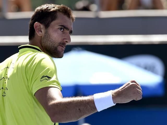 Marin Cilic of Croatia reacts after winning a point against Thiemo de Bakker of the Netherlands during their first round match. (AP Photo)