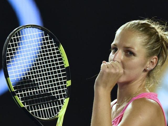 Czech Republic's Kristyna Pliskova gestures after victory in her women's singles match against Australia's Samantha Stosur. (AFP Photo)