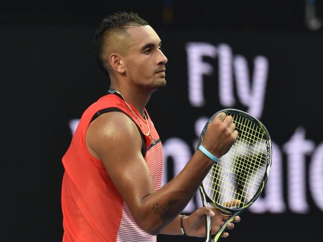 Australia's Nick Kyrgios gestures as he plays against Spain's Pablo Carreno Busta. (AFP Photo)