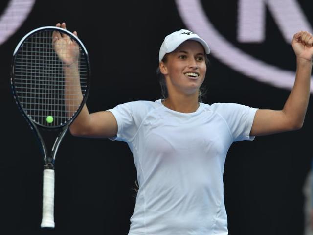 Kazakhstan's Yulia Putintseva reacts after her victory against Denmark's Caroline Wozniacki. (AFP Photo)