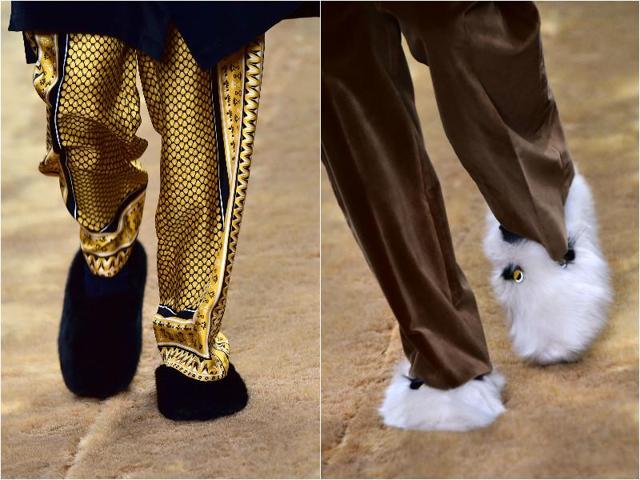 Golden pants and fur shoes from Fendi . (Agencies) Golden pants and fur shoes from Fendi . (Agencies)