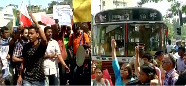 Fresh protests in Mumbai with students demanding the resignation of minister of state for labour and employment Bandaru Dattatreya and ABVP leader Sushil Kumar. (ANI) Fresh protests in Mumbai with students demanding the resignation of minister of state for labour and employment Bandaru Dattatreya and ABVP leader Sushil Kumar. (ANI)