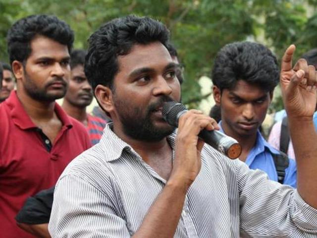 Police use water cannons to disperse students during a protest against the HRD ministry in New Delhi on Monday over the suicide of a PhD scholar Rohith Vemula at Hyderabad Central University.(PTI)