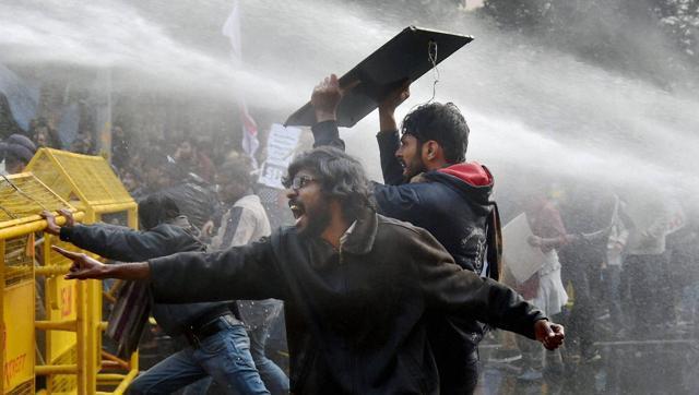 Police use water cannons to disperse students during a protest against the HRD?ministry in New Delhi on Monday over the suicide of a PhD scholar Rohith Vemula at Hyderabad Central University. (PTI) Police use water cannons to disperse students during a protest against the HRD?ministry in New Delhi on Monday over the suicide of a PhD scholar Rohith Vemula at Hyderabad Central University. (PTI)