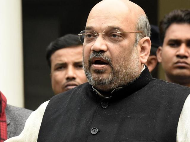 BJP president Amit Shah addresses media persons at his residence in New Delhi. (Sonu Mehta/HT File Photo) BJP president Amit Shah addresses media persons at his residence in New Delhi. (Sonu Mehta/HT File Photo)