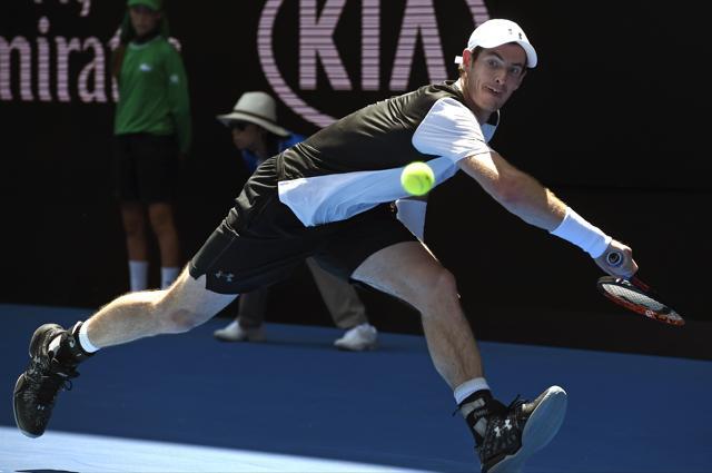 Andy Murray reaches for a backhand return during his first round win over Alexander Zverev of Germany at the Australian Open. (AP Photo) Andy Murray reaches for a backhand return during his first round win over Alexander Zverev of Germany at the Australian Open. (AP Photo)